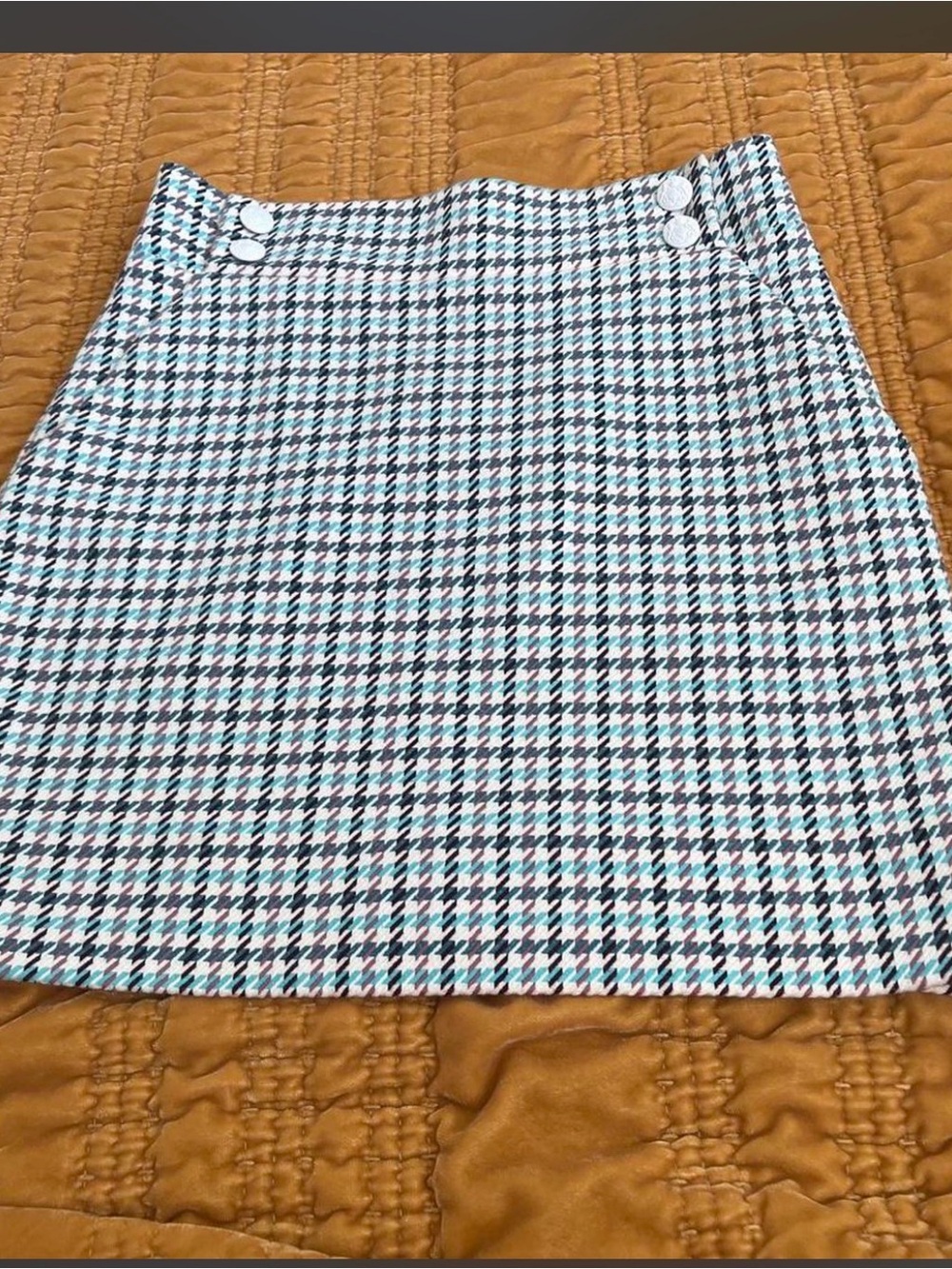 Veronica Beard Arezzo Turquoise Houndstooth Mini Skirt